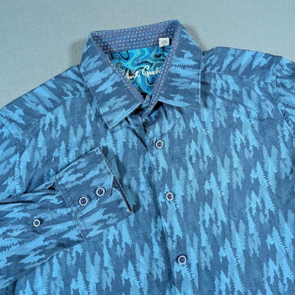 Robert Graham Button Down Shirt Mens Large Classic Fit Blue Abstract Pattern